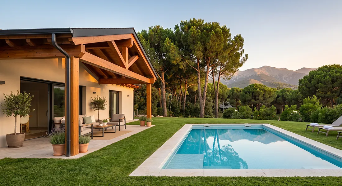 reforma de exteriores y piscina en chalet de la sierra de Madrid